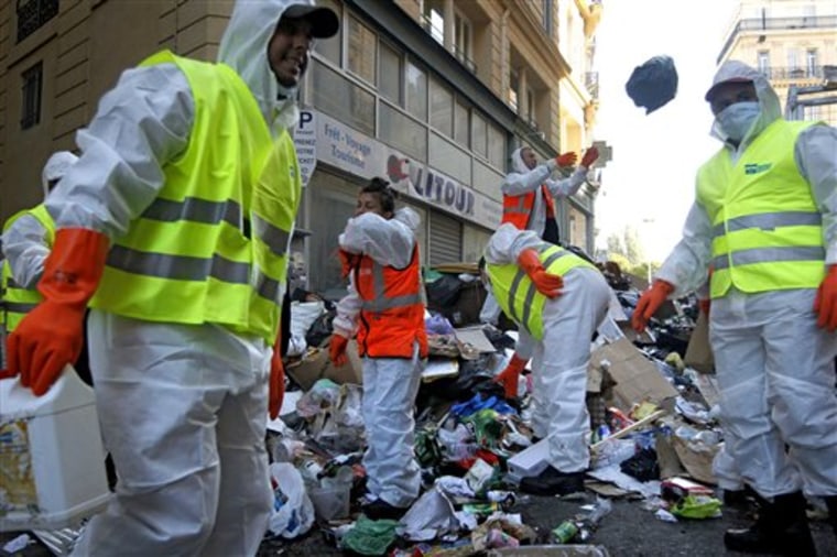 Garbage collectors began tackling Marseille's reeking mounds of trash on Tuesday. Some 9,000 tons of garbage have piled up in the streets in the past two weeks. The FO union voted Monday evening to end the protest out of concerns over "hygiene and safety." City authorities said it would take four to five days before France's second-largest city starts looking, and smelling, like itself.